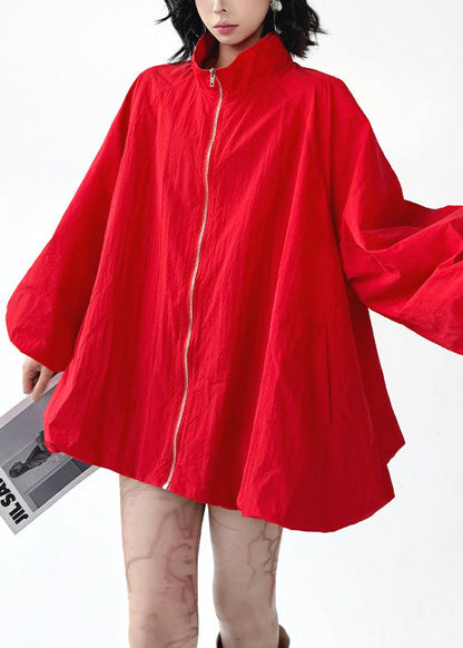 Black Zip Up Pockets Cotton Coats Spring