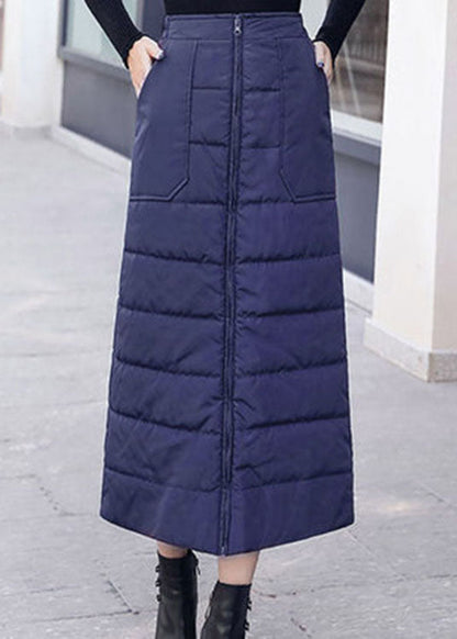 Black Zip Up Pockets Fine Cotton Filled Skirt Winter