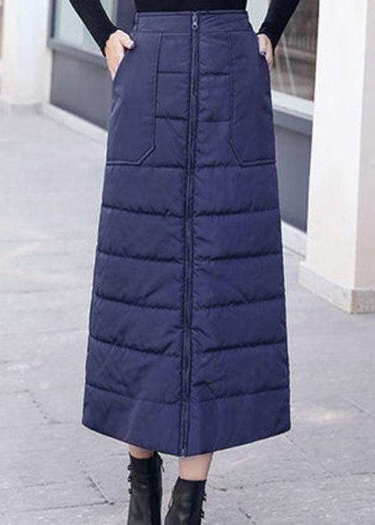 Black Zip Up Pockets Fine Cotton Filled Skirt Winter