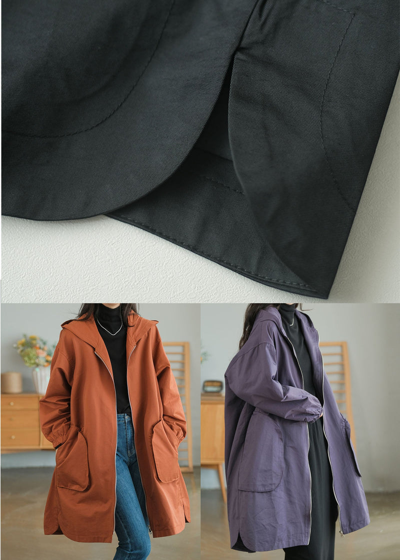 Black Zip Up Color Cotton Trench Coats Fall