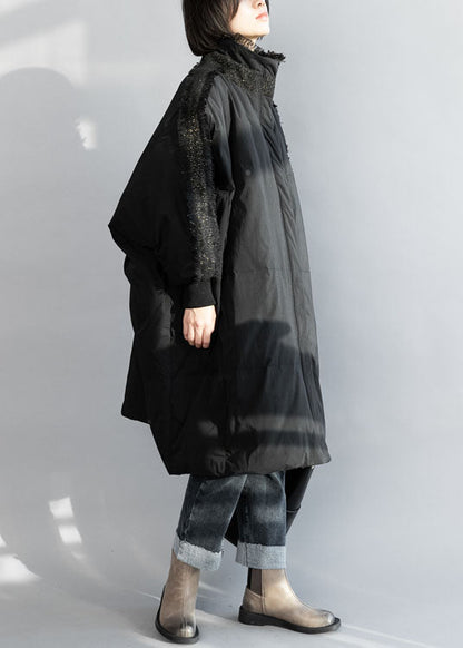 Black Zip Up Tassel Oversized Duck Down Coat Winter