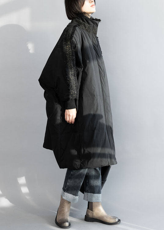Black Zip Up Tassel Oversized Duck Down Coat Winter