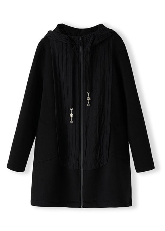 Black Zippered Patchwork Thick Hoodies Coats Fall