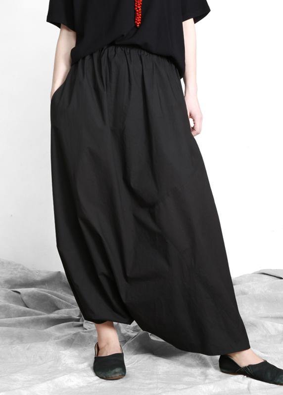 Black Asymmetrical Design Elastic Waist Summer Linen Skirts