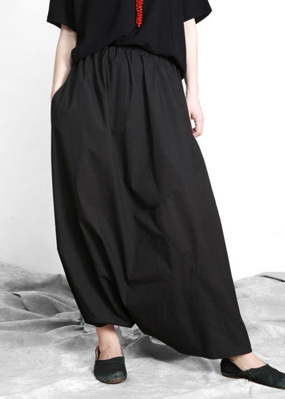 Black Asymmetrical Design Elastic Waist Summer Linen Skirts