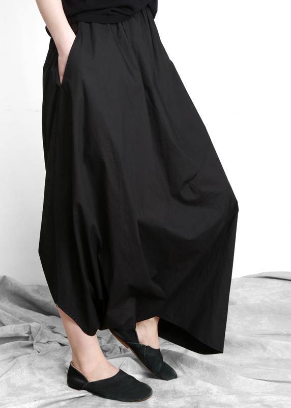 Black Asymmetrical Design Elastic Waist Summer Linen Skirts