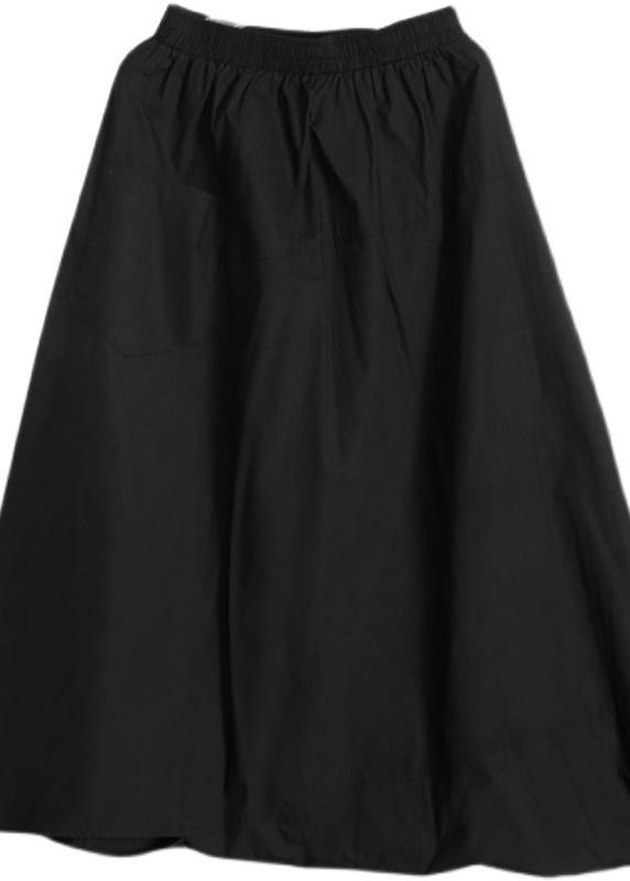 Black Asymmetrical Design Elastic Waist Summer Linen Skirts