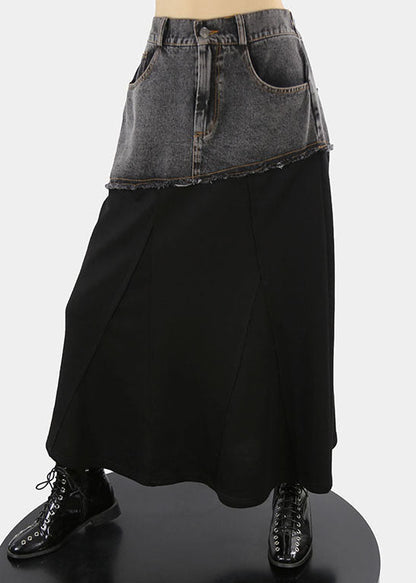 Black Elastic Waist Pockets a Line Skirts Spring