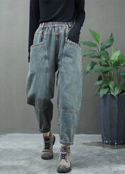 Black High Waist Thick Denim Pants Winter