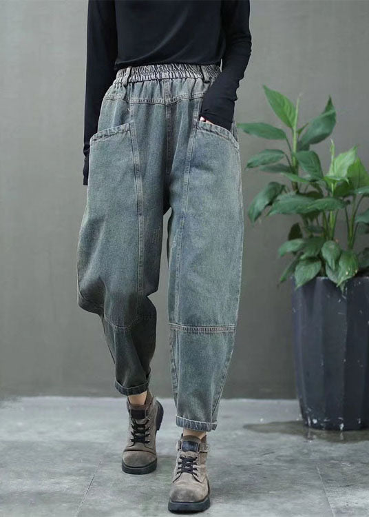 Black High Waist Thick Denim Pants Winter
