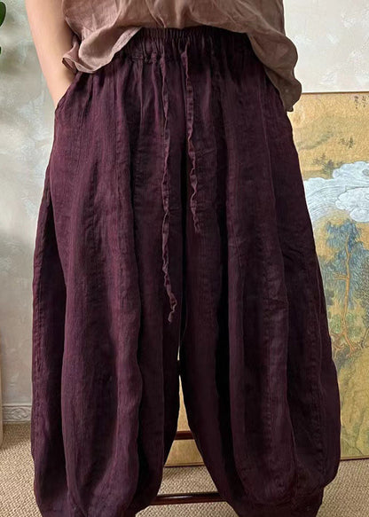 Blackish Green Elastic Waist Linen Lantern Pants Summer