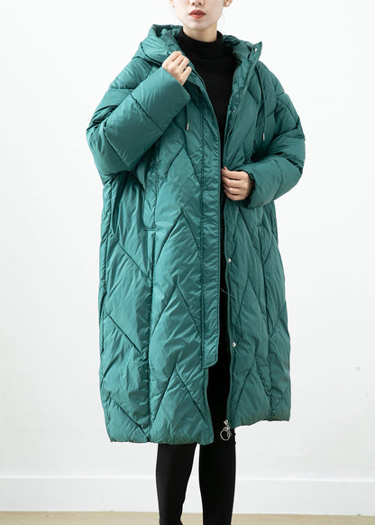 Blackish Green Hooded Pockets Fine Cotton Filled Jacket in Winter