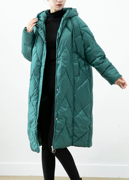 Blackish Green Hooded Pockets Fine Cotton Filled Jacket in Winter