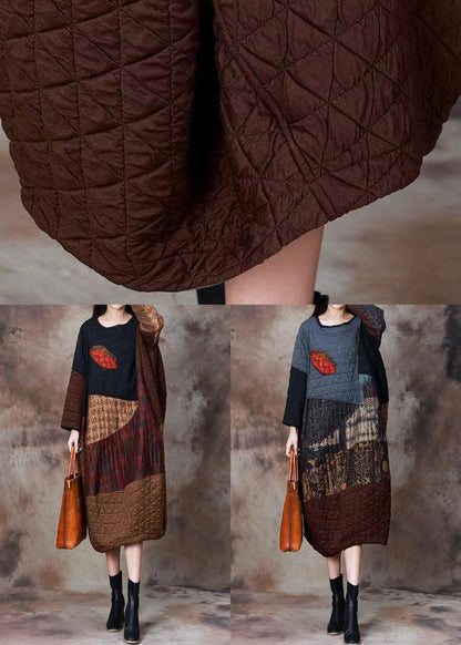 Blue Asymmetrical Patchwork Cotton Filled Long Dress Spring