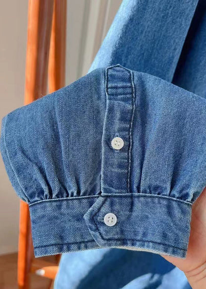 Blue Button Pockets Denim Long Dresses Fall