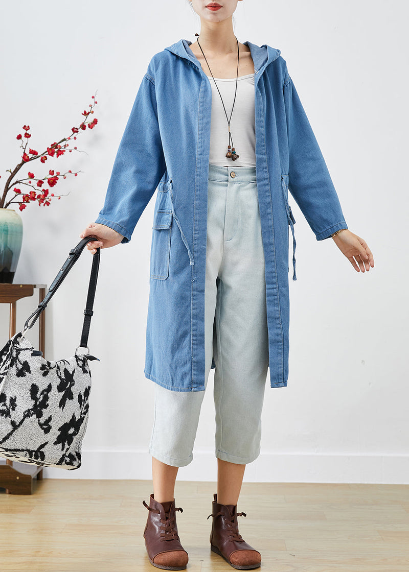 Blue Cinched Hooded Denim Trench Fall