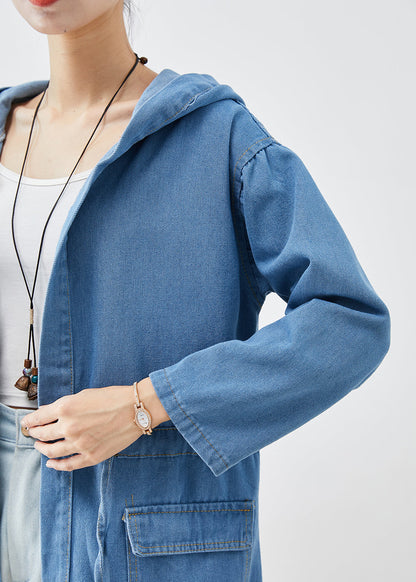 Blue Cinched Hooded Denim Trench Fall