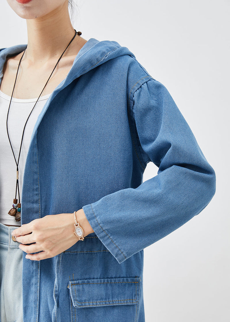 Blue Cinched Hooded Denim Trench Fall