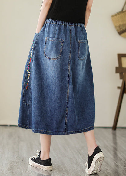 Blue Embroideried Pockets Denim Skirts Summer