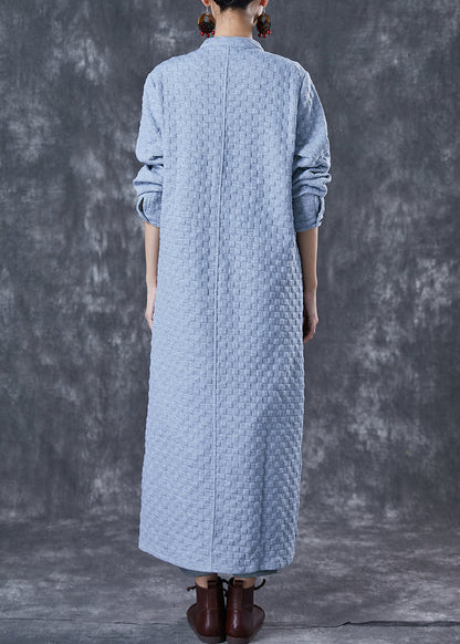 Blue Grey Chinese Button Cotton Trench Coats Fall