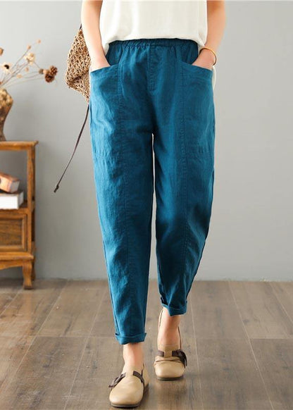 Blue Harem Cotton Linen Summer Pants