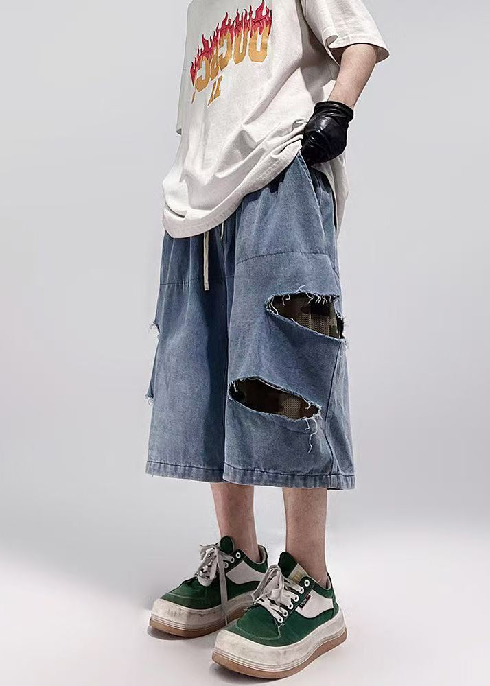 Blue Hole Pockets Denim Shorts Summer