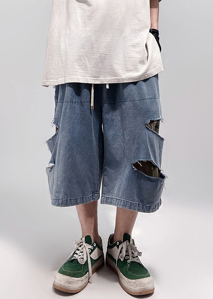 Blue Hole Pockets Denim Shorts Summer