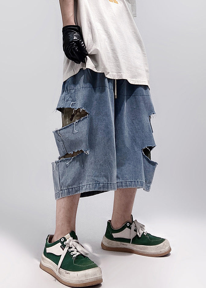 Blue Hole Pockets Denim Shorts Summer