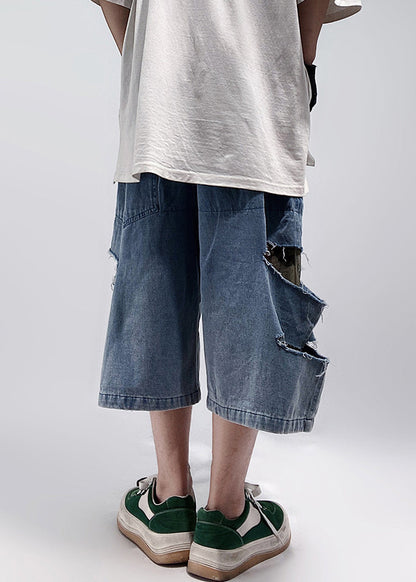 Blue Hole Pockets Denim Shorts Summer