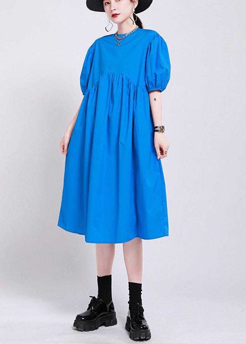 Blue Loose Cotton Summer Dresses