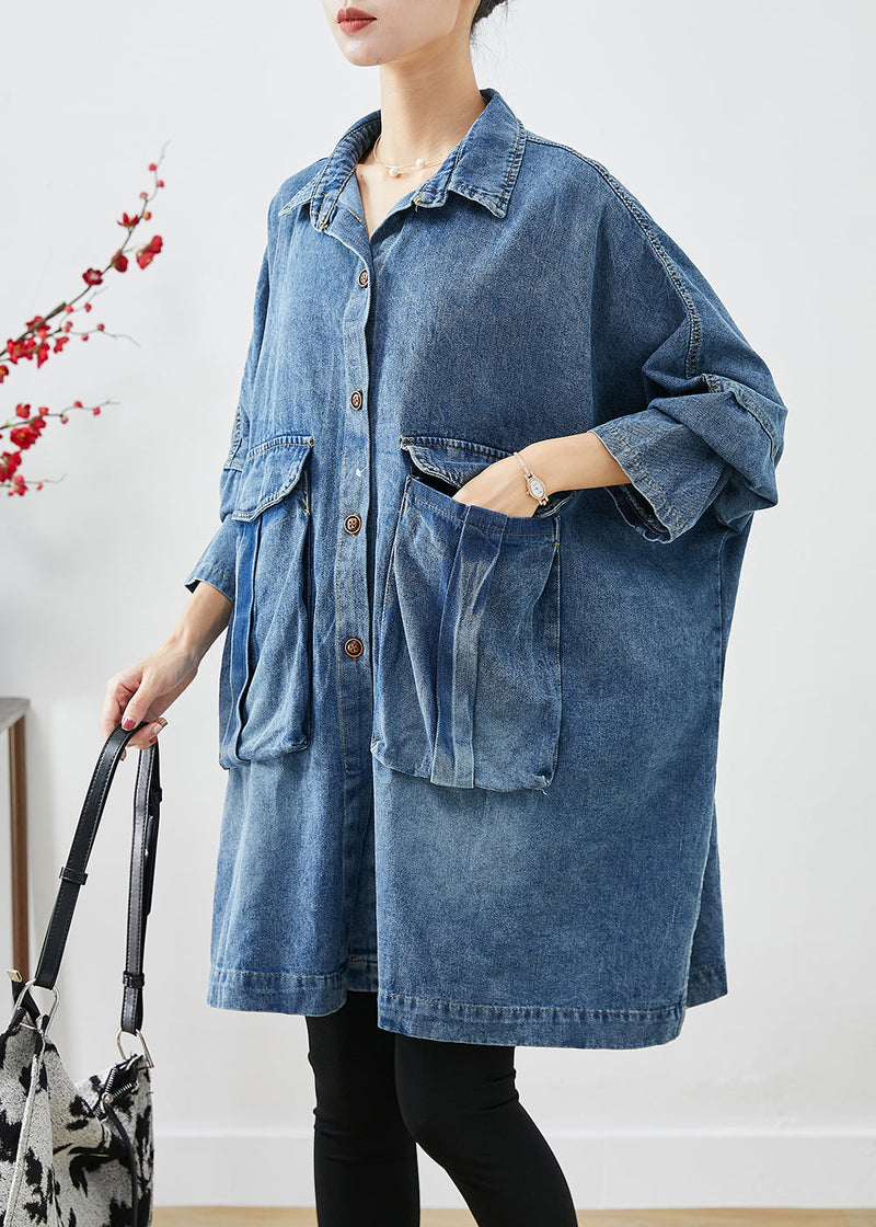 Blue Oversized Big Pockets Denim Coats Fall