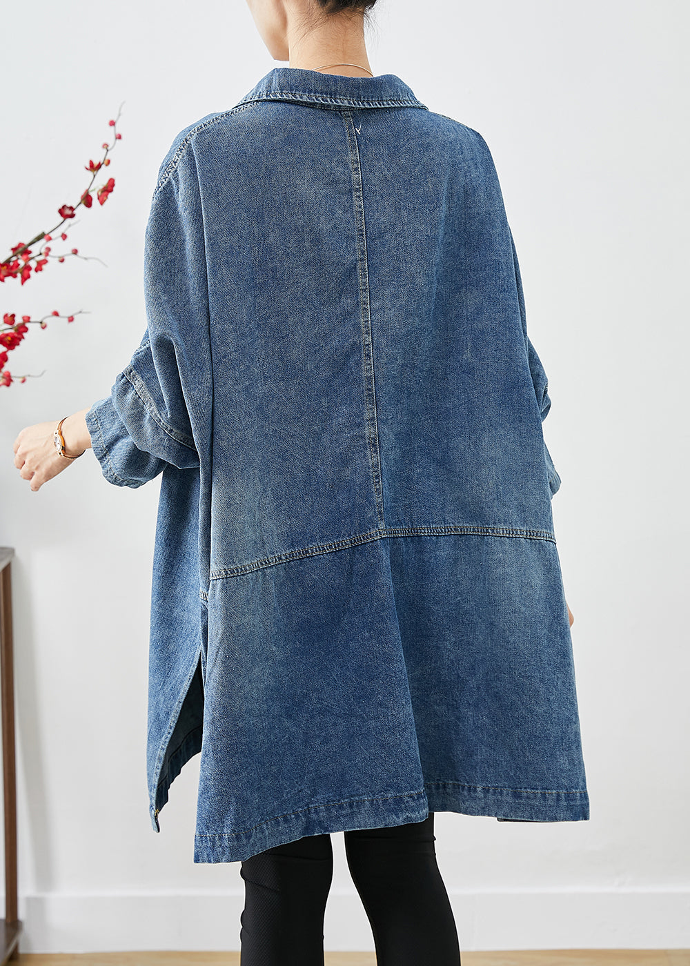 Blue Oversized Big Pockets Denim Coats Fall