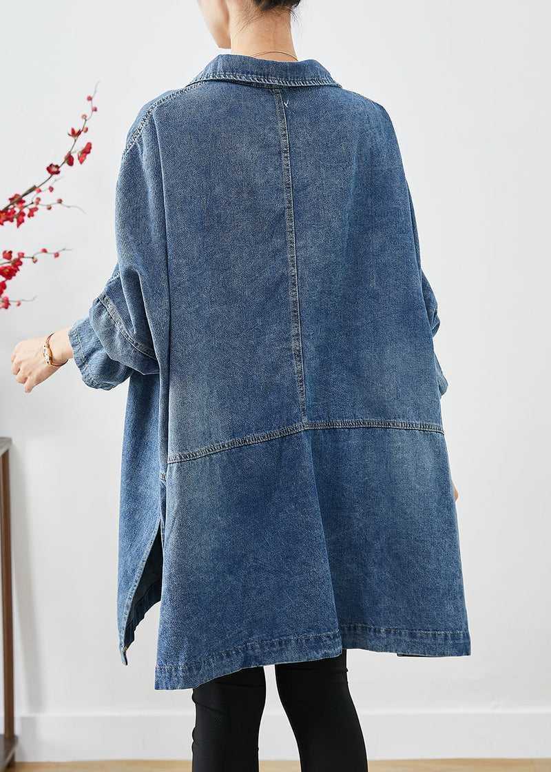 Blue Oversized Big Pockets Denim Coats Fall