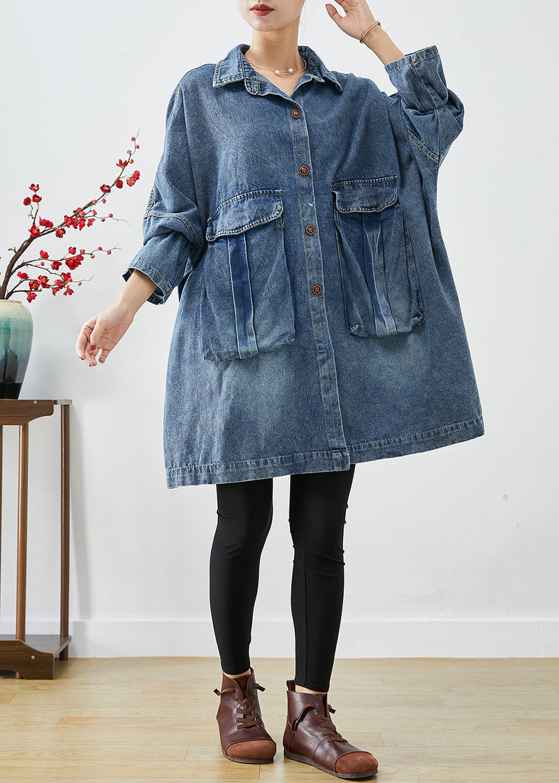 Blue Oversized Big Pockets Denim Coats Fall