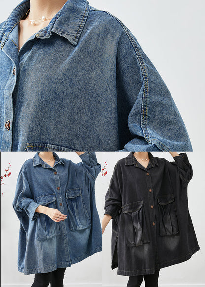 Blue Oversized Big Pockets Denim Coats Fall
