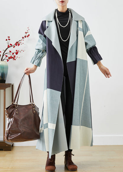 Blue Oversized Patchwork Cotton Trench Fall