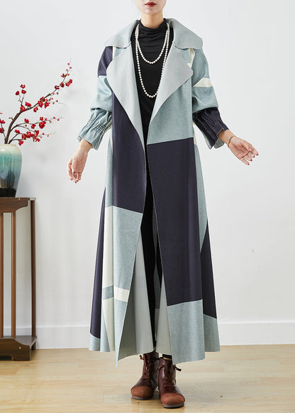 Blue Oversized Patchwork Cotton Trench Fall