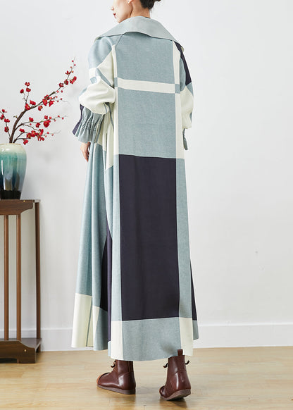 Blue Oversized Patchwork Cotton Trench Fall