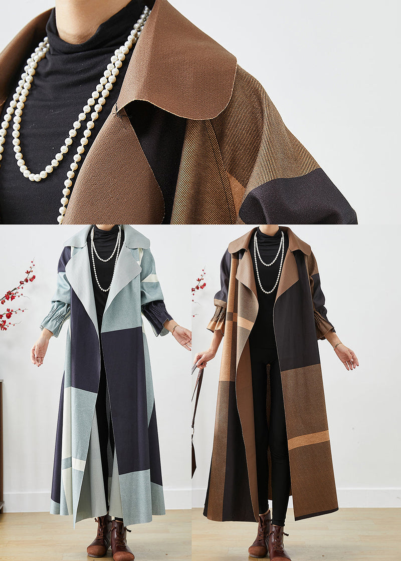 Blue Oversized Patchwork Cotton Trench Fall
