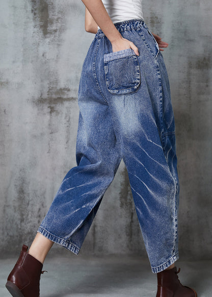 Blue Oversized Patchwork Denim Crop Pants Spring