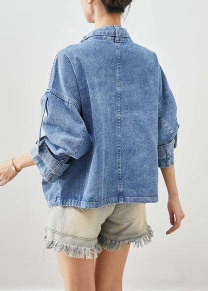 Blue Oversized Pockets Denim Coat Fall