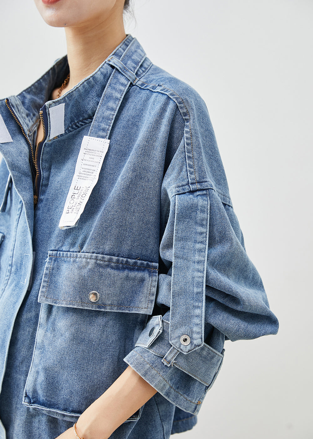 Blue Oversized Pockets Denim Coat Fall