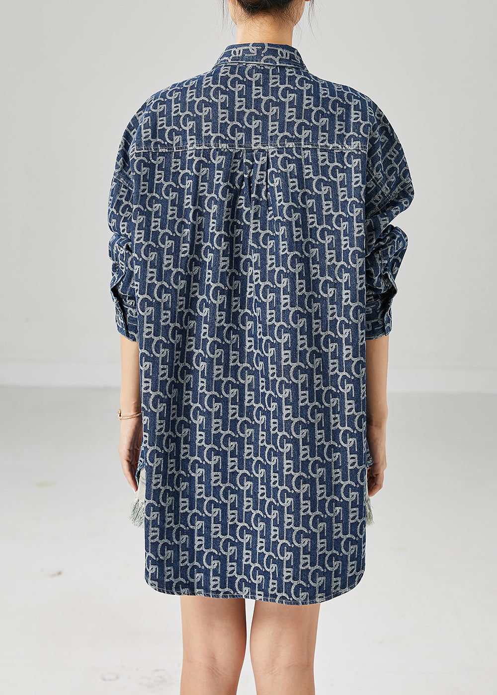 Blue Oversized Print Denim Coat Outwear Fall