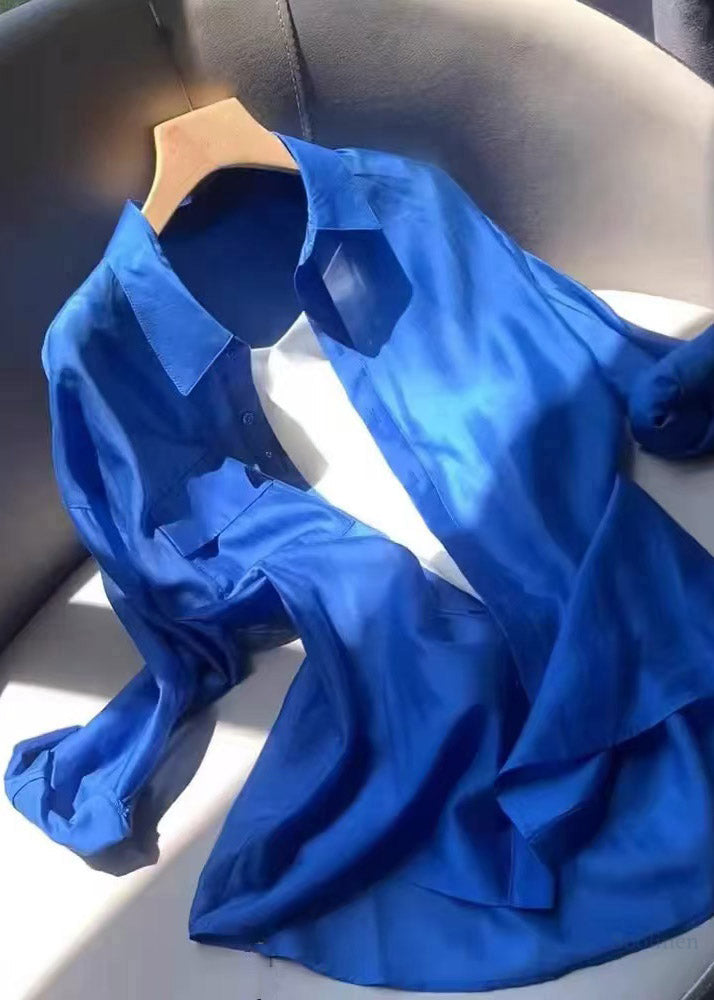 Blue Patchwork Button Shirts Lantern Sleeve