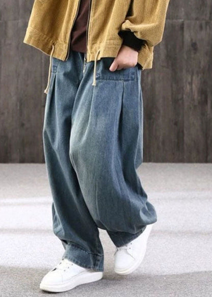 Blue Patchwork Pockets Denim Lantern Pants Summer