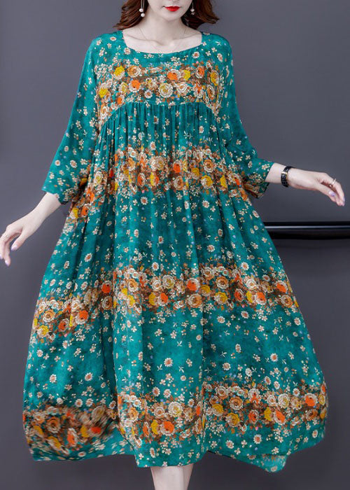 Blue Patchwork Print Silk Dress Spring