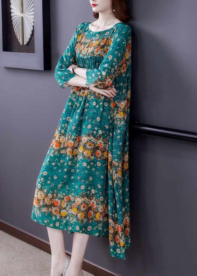 Blue Patchwork Print Silk Dress Spring