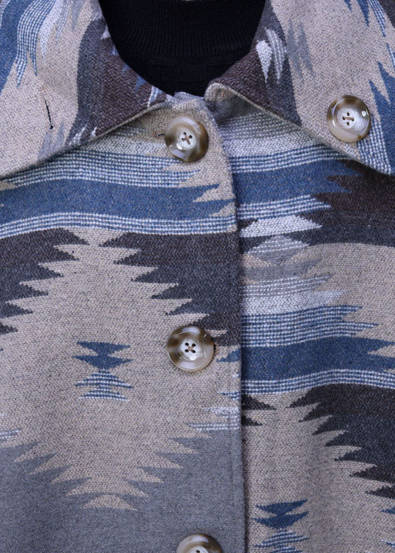 Blue Peter Pan Collar Print Faux Fur Coats Winter