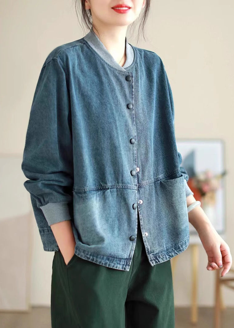 Blue Pockets Button Denim Coat Spring