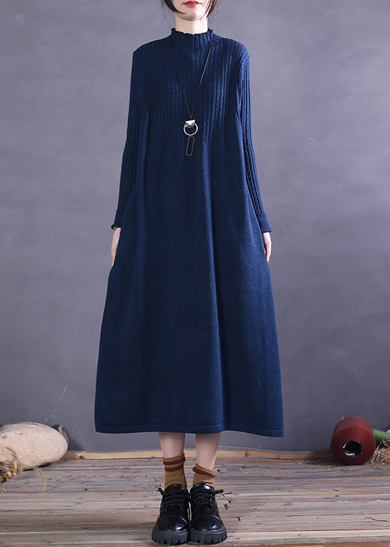 Blue Pockets Knit Vacation Dresses Spring